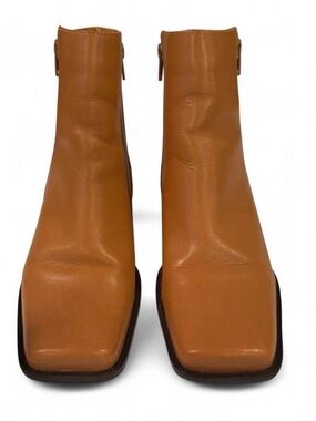 Bruno Valenti Leather Ankle Boots Square Toe Tan Minimalist 90s Made in Brazil 7